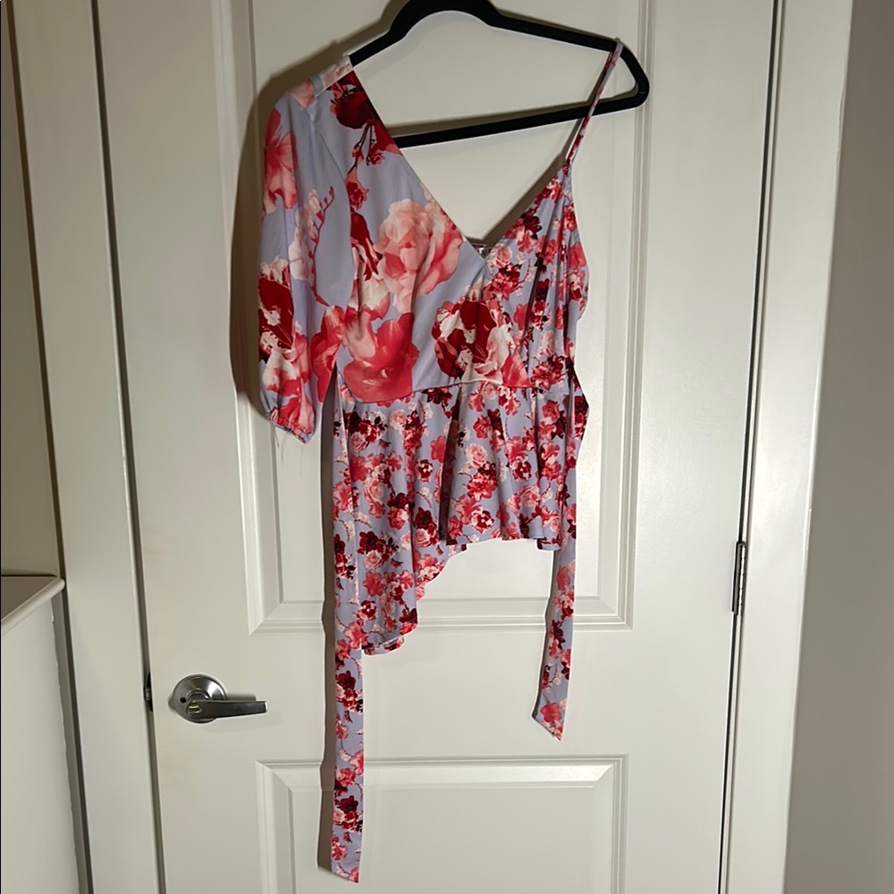 Floral Wrap Top - Red and Pink